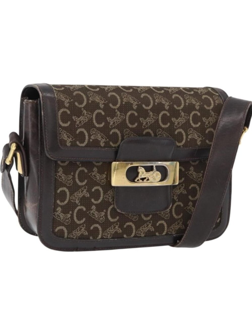 CELINE C Sulky Shoulder Bag Canvas Brown Gold